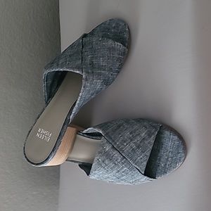 Eileen Fisher Ruche Mule Chambray Denim Size 6
